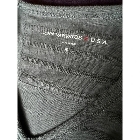 John Varvatos USA Mens Grey Textured Stripe V-Neck Long Sleeve Shirt Size M - Picture 3 of 7